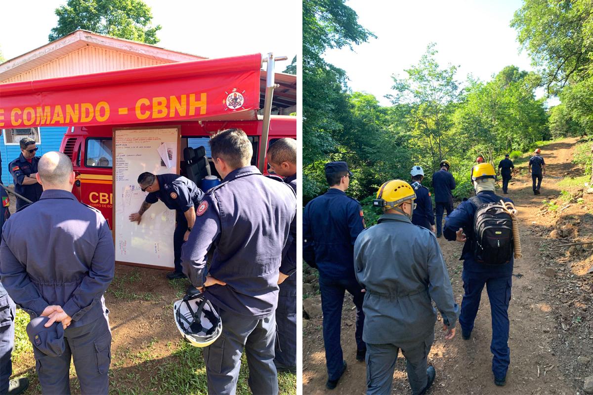 Equipe recebendo orientações para as buscas desta terça-feira. Bombeiros estão atuando há seis dias (Fotos: Corpo de Bombeiros)