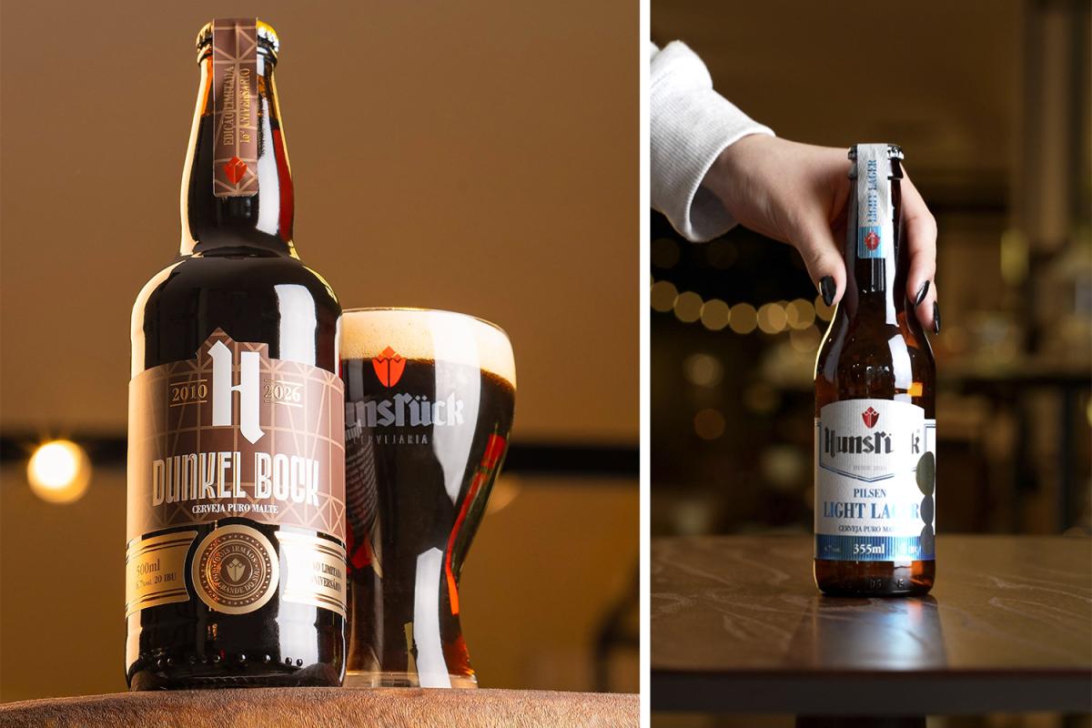 Dunkel Bock e Pilsen Light Lager já estão à venda na loja de fábrica (Fotos: Divulgação / Hunsrück)