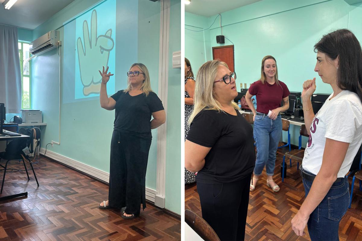 A professora e intérprete de Libras Alessandra Born Berg é responsável pela formação continuada de Libras com os profissionais da educação