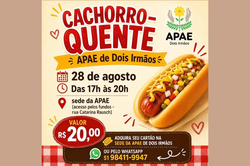 Cachorro-Quente da APAE acontece no dia 28 agosto