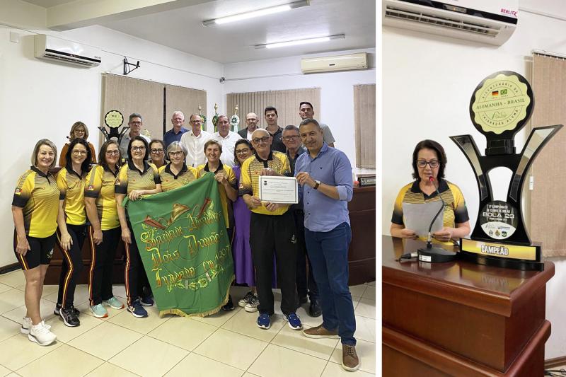 Campeãs brasileiras de bolão da Atiradores são homenageadas na Câmara