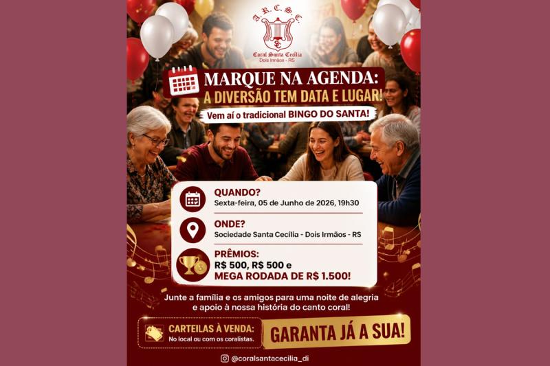 Coral Santa Cecília promove seu tradicional bingo no dia 5 de junho