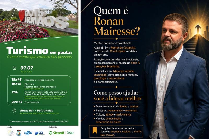 Dois Irmãos recebe evento “Turismo em Pauta: o movimento que começa nas pessoas”