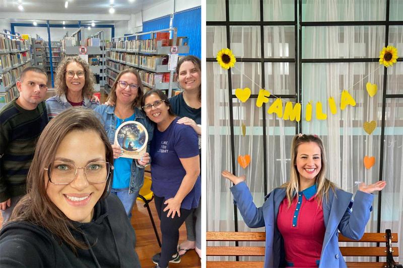Equipe da Biblioteca Pública / Personagem Tatá (Fotos: Divulgação)