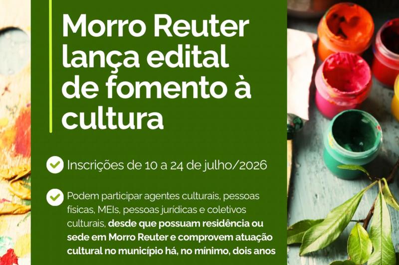 Morro Reuter lança edital Aldir Blanc com R$ 58,2 mil para projetos culturais