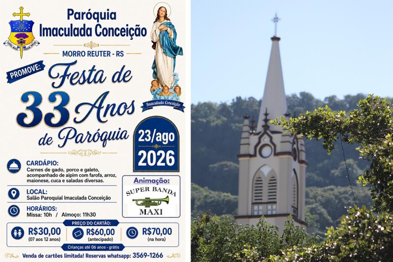 Paróquia Imaculada Conceição de Morro Reuter celebra 33 anos com festa