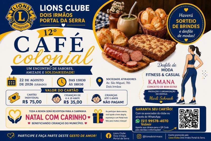 Sábado tem o 12º Café Colonial do Lions Clube Dois Irmãos Portal da Serra