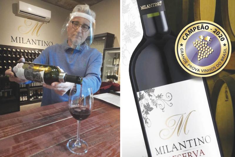 Sadi Andrighetto, recepcionando a reportagem durante a degustação dos vinhos da Milantino